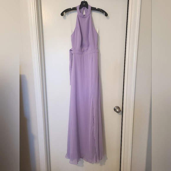 NWT DESSY DRESS HALTER MAXI DRESS WITH CRISS CROSS OPEN-BACK IN PALE PURPLE - Picture 2 of 10